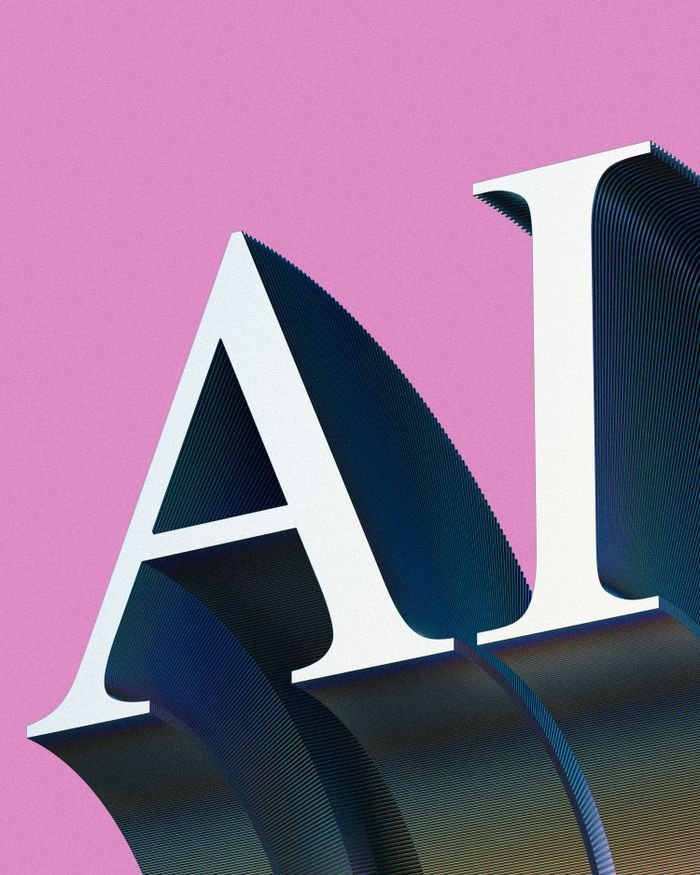 services-03 Creative AI typography art with gradient effects on a pink backdrop.